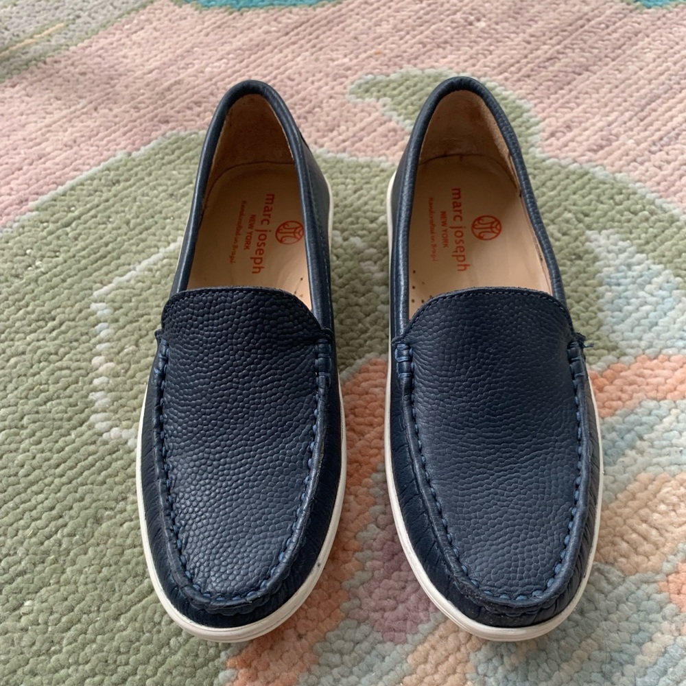 Boys Navy leather loafers